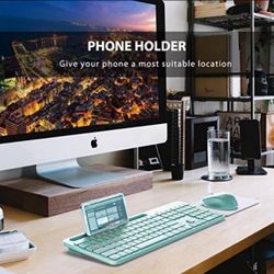 Wireless Keyboard and Mouse Combo, WisFox 2.4GHz Ergonomic USB Keyboard with Phone Holder, Full-Size Keyboard and Mouse Set for Computer, Laptop and D