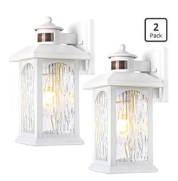 Advanced Motion Sensor Outdoor Lights 2 Packs - White Dusk to Dawn Outdoor Lighting, Anti-Rust Exterior Light Wall Mount Fixtures, Waterproof Porch Ou