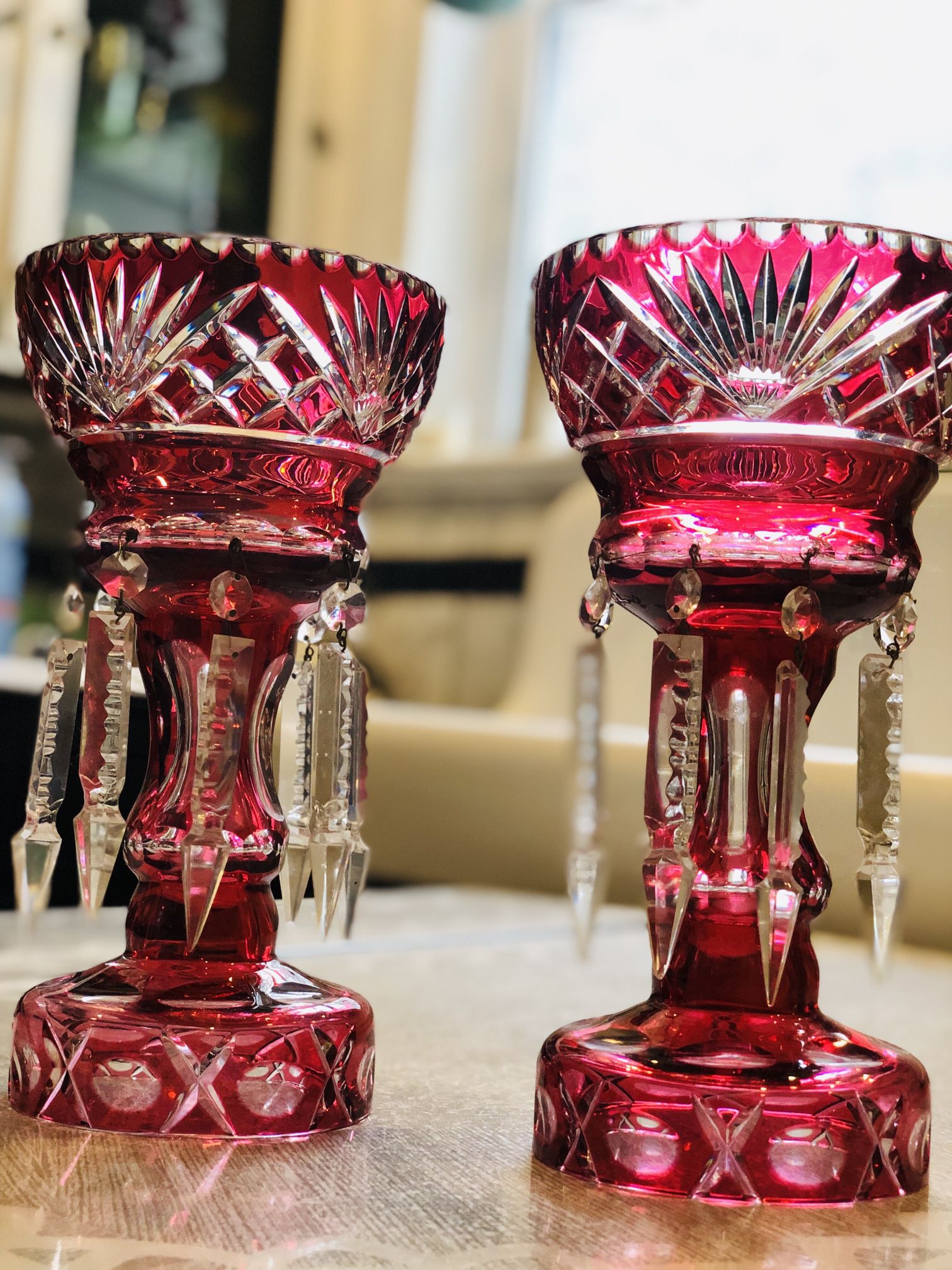 Gorgeous Antique Cut-to-clear Crystal Lusters (Candle Holders)