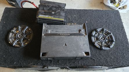 2 12" Kicker Subwoofer . Kicker Amp ,Kenwood Amp And 2 8" Speakers