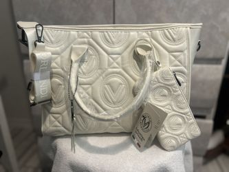 Valentino Orlandi Bone White Quilted Handbag w/ Top Handle & Shoulder Strap NWT