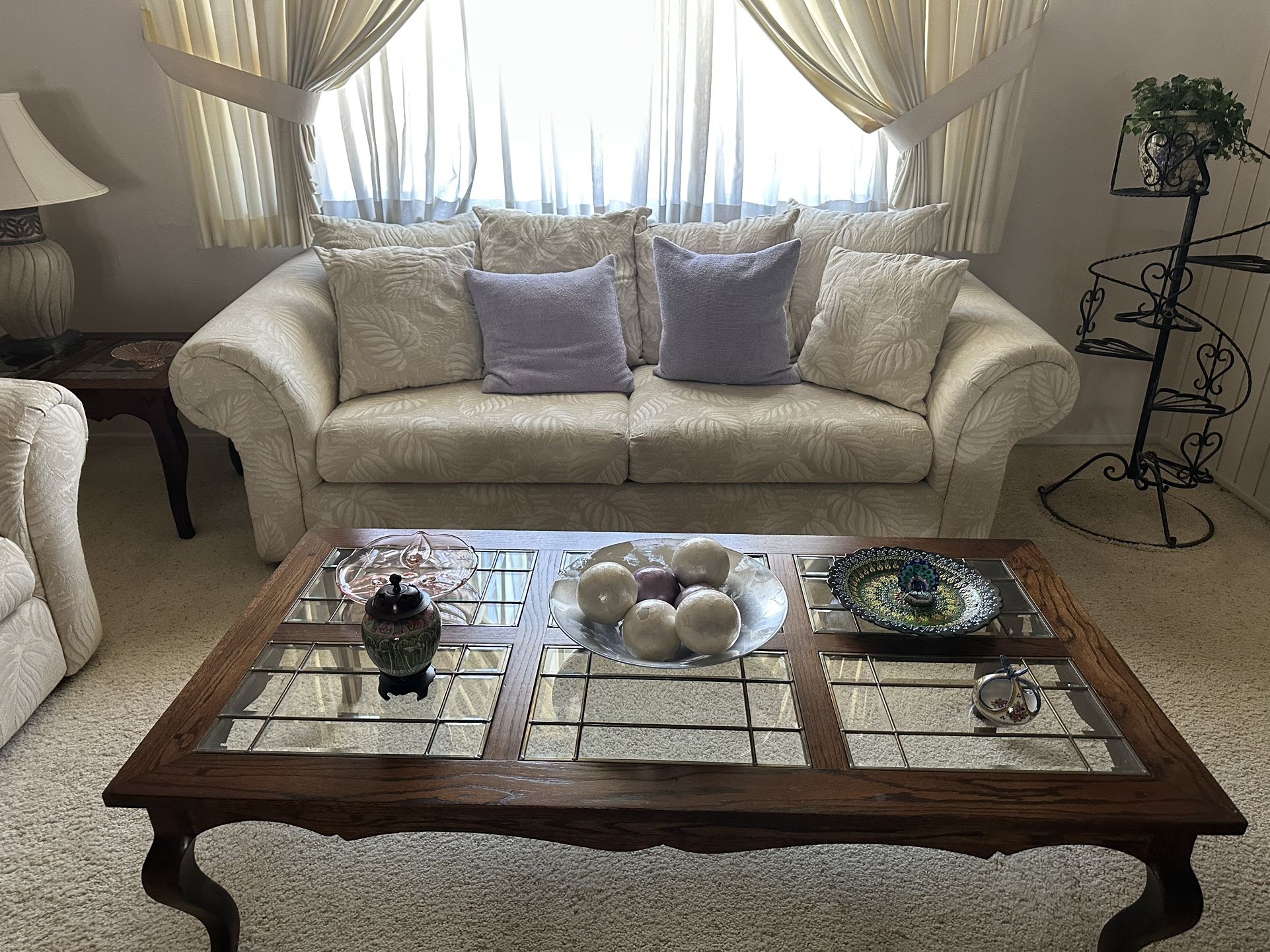 Beautiful Glass And Wood Coffee Table And Matching End Table