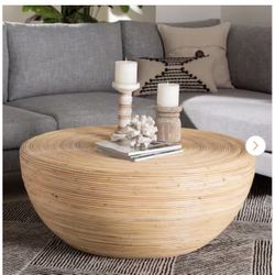 Tokyo 39.4 in. Natural Brown Round Rattan/Wicker Coffee Table