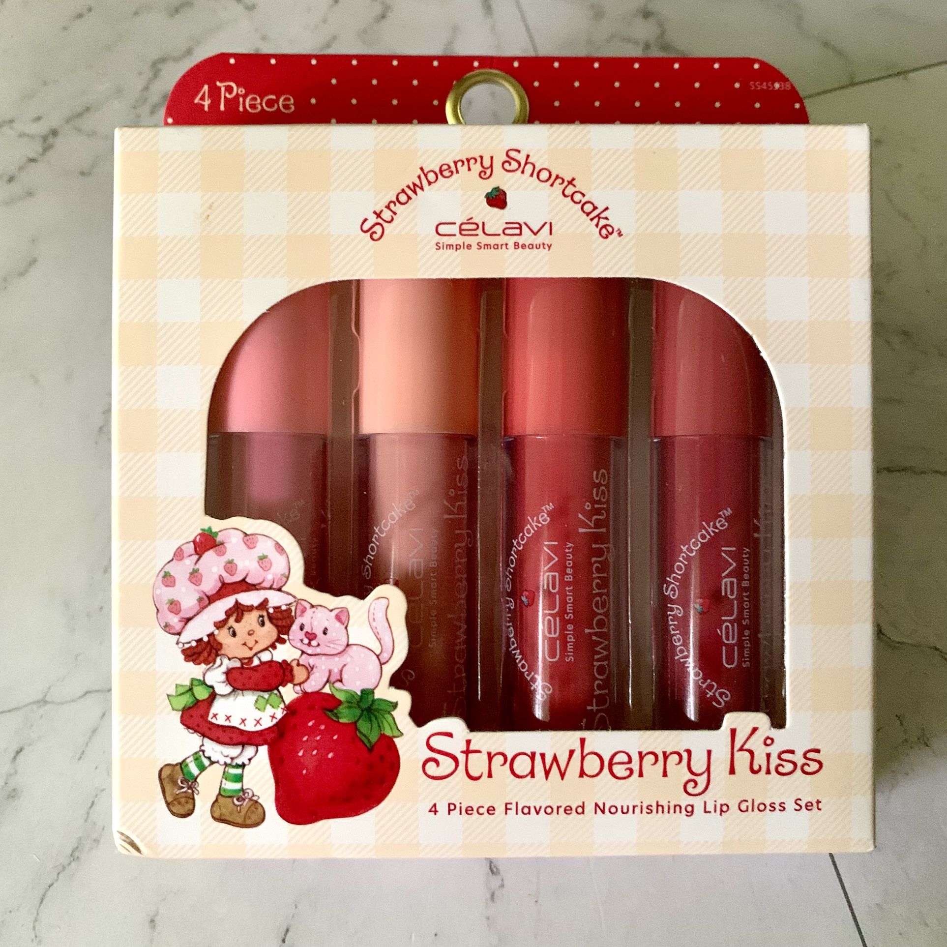 New Strawberry Shortcake Strawberry Kiss Set of 4 Flavored Lip Gloss