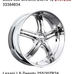 24” Boss 333  Chrome Rims (3) With 3 Tires 24x10 