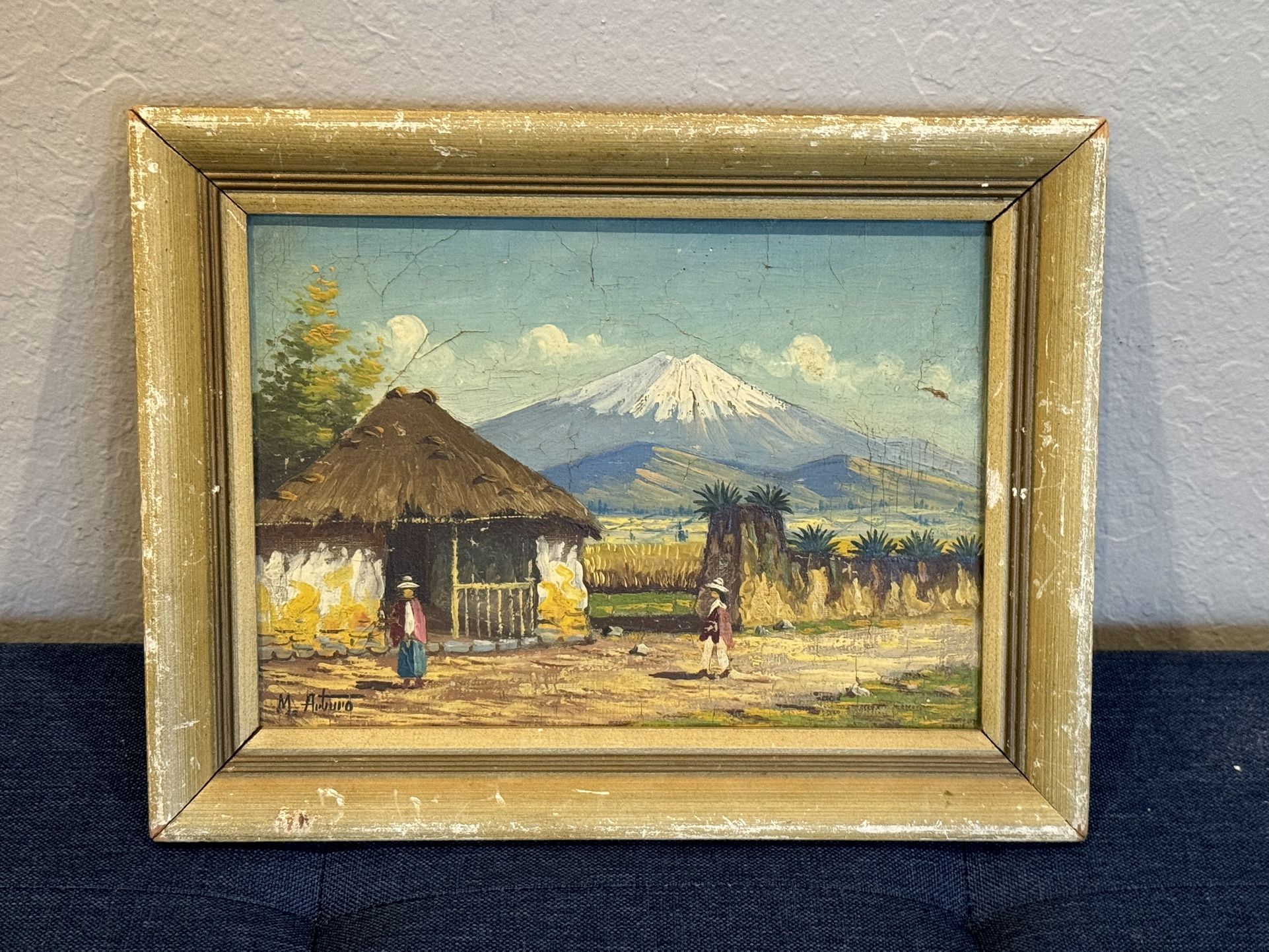 Antique c1940 South American Mountain Landscape Oil Painting sgd M. Arturo