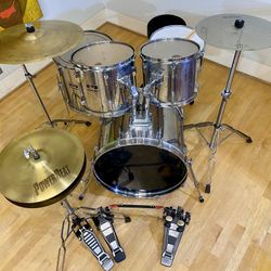 Pearl Export Complete Drum Set 22 12 13 16 14”  mixed Cymbals Double pedal Stands Hihat newThrone $420 Cash In Ontario 91762 good Condition Sticks Key