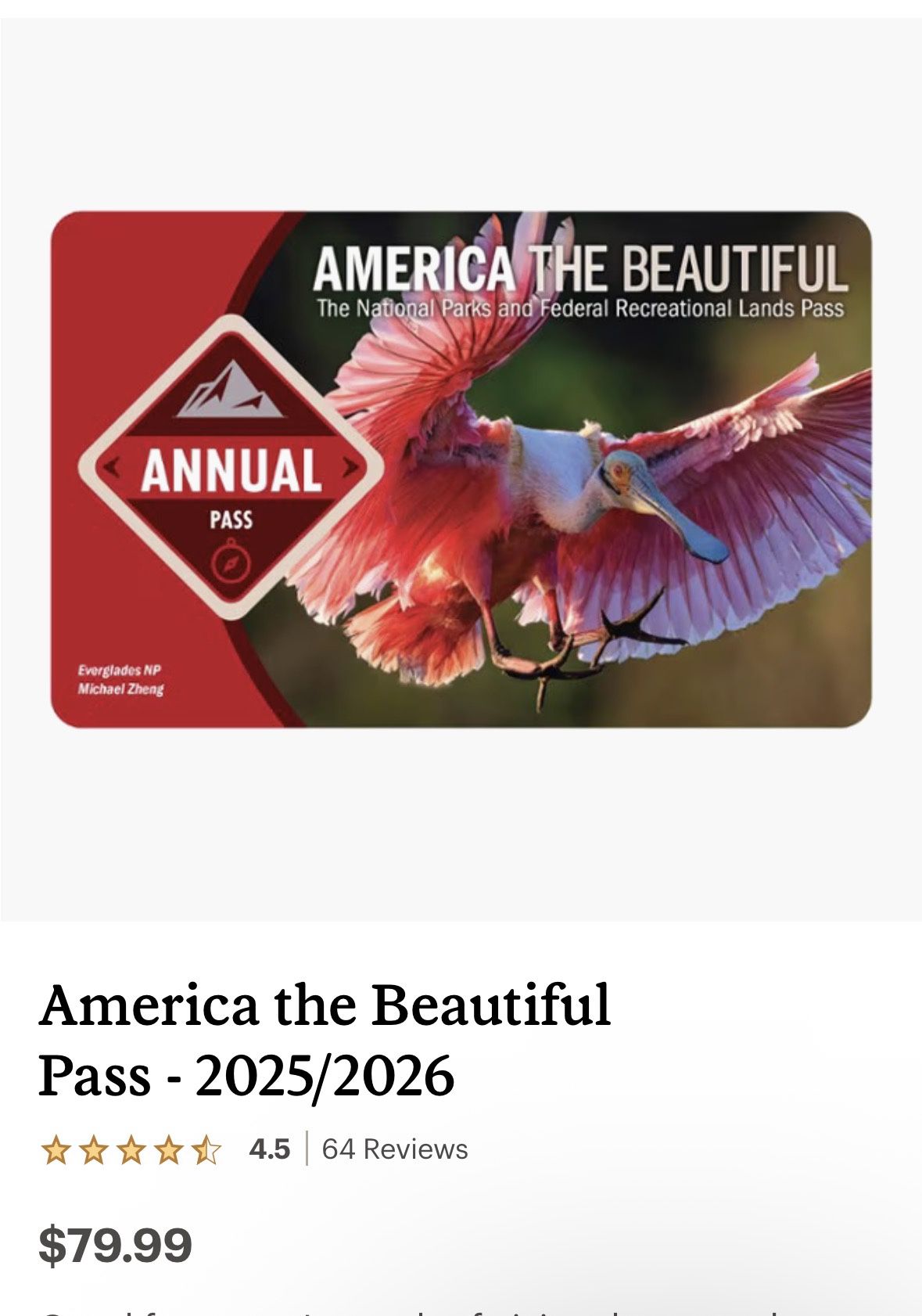 America beautiful National park pass Yearly
