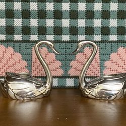 Silver Swan Candlestick Holders