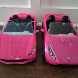 2 Barbie Convertible Cars Pink & Glitter EXCELLENT LIKE NEW CONDITION