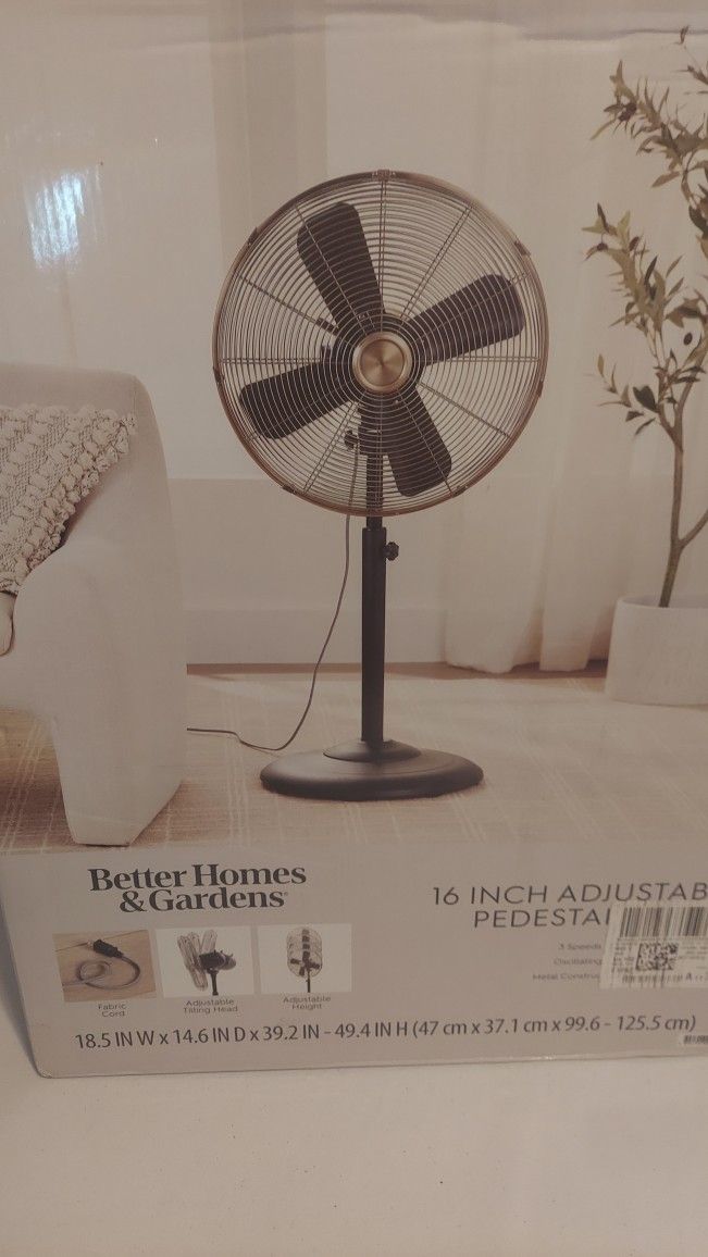 Better Homes & Gardens 16" Vintage Metal Stand Fan – 3-Speed – Adjustable Height – Black