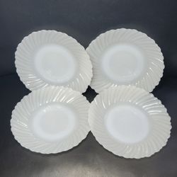 Set of 4 Vintage Milk Glass Bread Dessert White Plate Termocrisa Swirl Edge 5.75