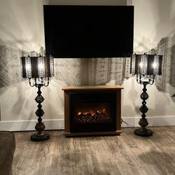 Pair of Vintage Mid-Century Gothic Floor Lamps – Ornate Metal & Wood Bases