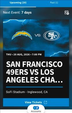 Chargers vs 49ers pre season game tickets