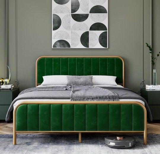 BRAND NEW
GAOMON Full Size Platform Velvet Bed Frame - Platform, No Box Spring Needed, Noise-Free Design, Under Bed Storage in Green