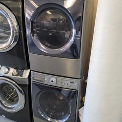 Kenmore Elite Stainless Steel Front Load Washer And Stackable Gas Dryer Set 