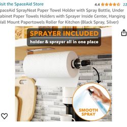 SpaceAid SprayNeat Paper Towel Holder with Spray Bottle, Under Cabinet Paper Towels Holders with Sprayer Inside Center, Hanging Wall Mount Papertowels