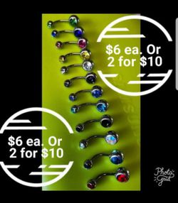 Double studded crystal bar belly rings