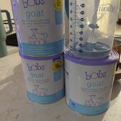 3 bubs goat formula containers in with Dr.Browns formula mixer bundle