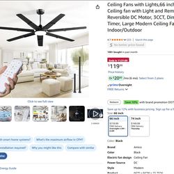 Ceiling Fans with Lights,66 inch