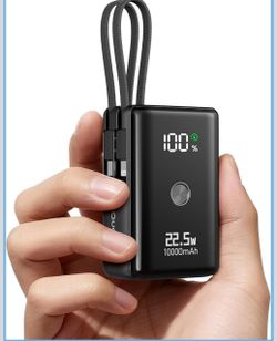 🔋 10000mAh Portable Charger – 22.5W Fast Charging Power Bank w/ 2 Built-in Cables & LED Display