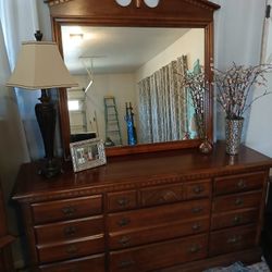Beautiful Wood Tripple Dresser And Mirror,  Heavy Quality Furniture,  Very Nice Condition 63x18x31tall 
