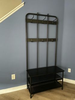 IKEA Pinnig Black Metal Hall Tree with Bench and Shoe Storage