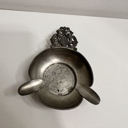 Fein Zinn Pewter Ashtray Embossed and Engraved Germany 2-Slot Fashion Vtg Handle
