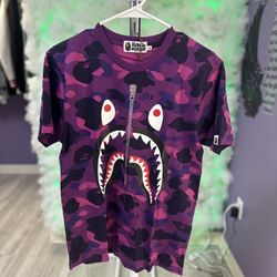 Bape Tee Purple Camo Shark Face 