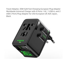Brand new Travel Adapter, 30W GaN Fast Charging European Plug Adapter Worldwide