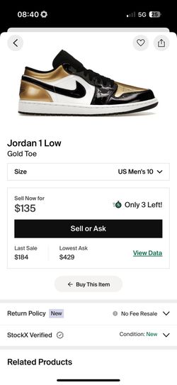 Jordan 1 Gold Toe Size 10 DS