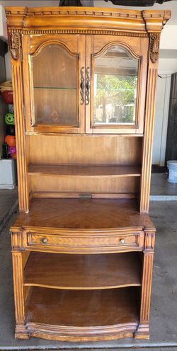 Set Of 2 Vintage oak Hutch Cabinets with drawers and shelves