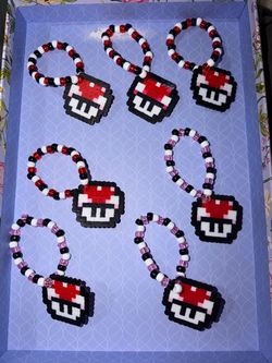 Heart mushroom Kandi PERLER bracelets festival raves