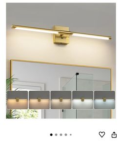 Gold Vanity Light for Bathroom, 32 inch 5CCT Dimmable Bathroom Lighting Fixture Over Mirror, Modern Brush Gold LED Vanity Lights, 360° Rotatable Bathr