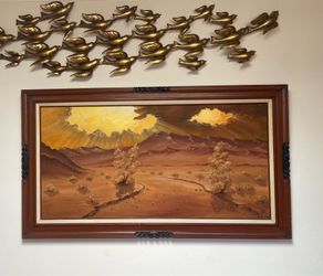 Large Vintage Framed Desert Oil Painting - Signed Linnea Allen