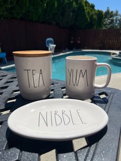 Rae Dunn 3-Pc Kitchen Set - TEA Canister, YUM Mug & NIBBLE Dish
