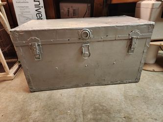 Vintage Wood Storage Trunk Painted Silver