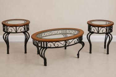 Matching 3-Piece Glass Top Coffee & End Table Set