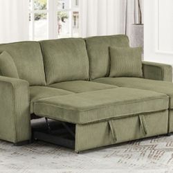 Brand New Green Corduroy Sectional Sofa Storage Sleeper 