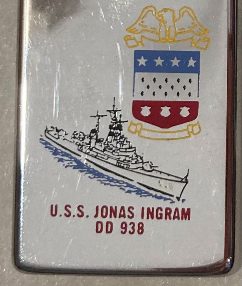 Vintage Metal Zippo, U.S.S. Jonas Ingram DD-938, Destroyer Ship, Navy, Command Lighter, Zippo, Made in USA, Cigarettes, More, Free Shipping in the U.S