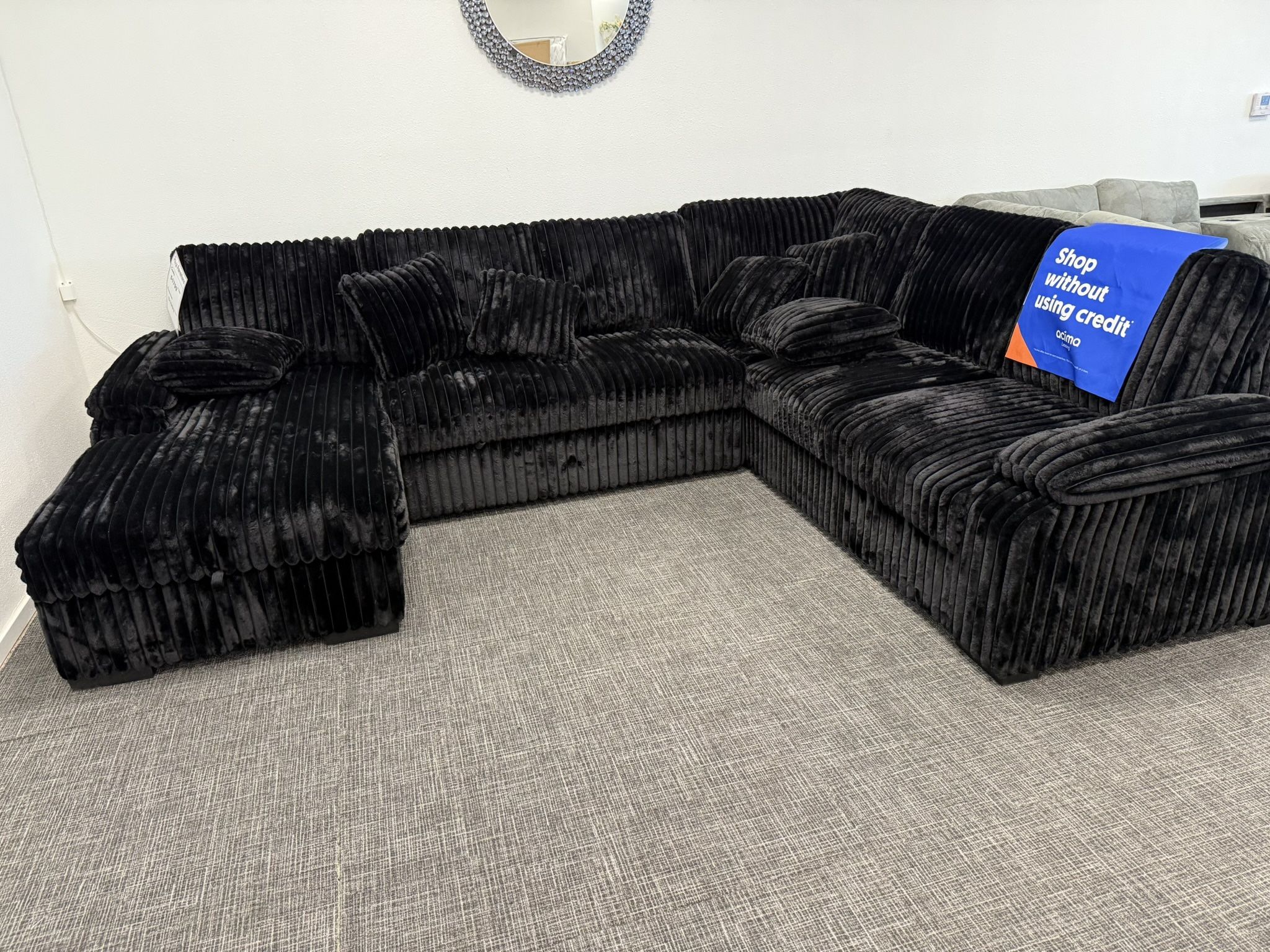 Huge Black Sectional Sleeper W/ Storage Chaise- EZ $10 Dow. Payment Options Available 