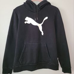 Puma Women’s Logo Fleece Black Sweatshirt Hoodie Long Sleeve Size Large