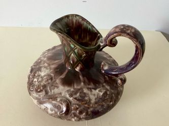 1950s German Drip Glaze Pitcher / Vase #545 Green Brown Art Pottery