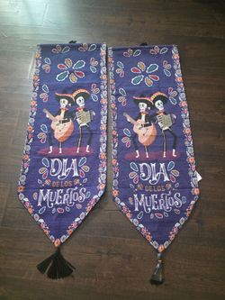 A Pair of Dia Delos Muertos heavry Fabric Banners