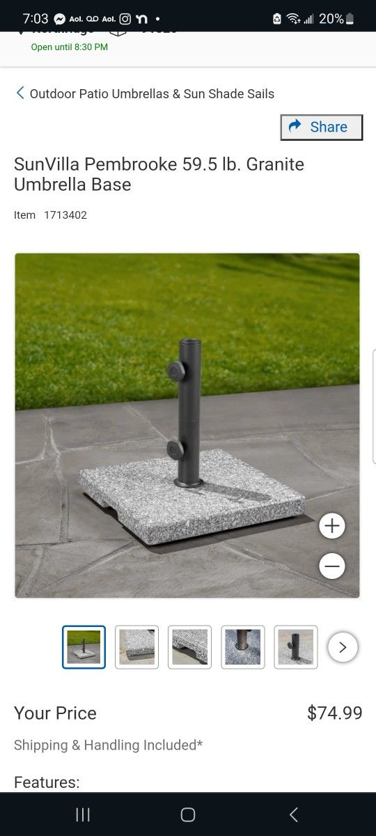 SunVilla Pembrooke 59.5 lb. Granite Umbrella Base $60