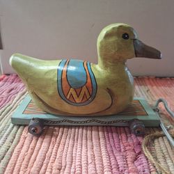 HANDCARVED Duck Pull Toy 
