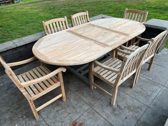 7 Piece Grade A Teak Outdoor Dining Set - Extendable Table + 6 Chairs