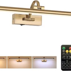 Picture Light Battery Operated with Remote, 3CCT Dimmable Picture Light for Paintings, Brass Rechargeable 24 inch Battery Operated Wall Sconce for Art