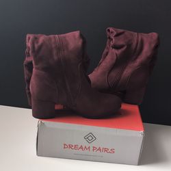 Dream Pairs JENNIFER-2 Women’s Burgundy Faux Suede Zip Ankle Bootie US 9