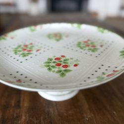 RARE Enesco Vintage Strawberry Dot Cake Stand 